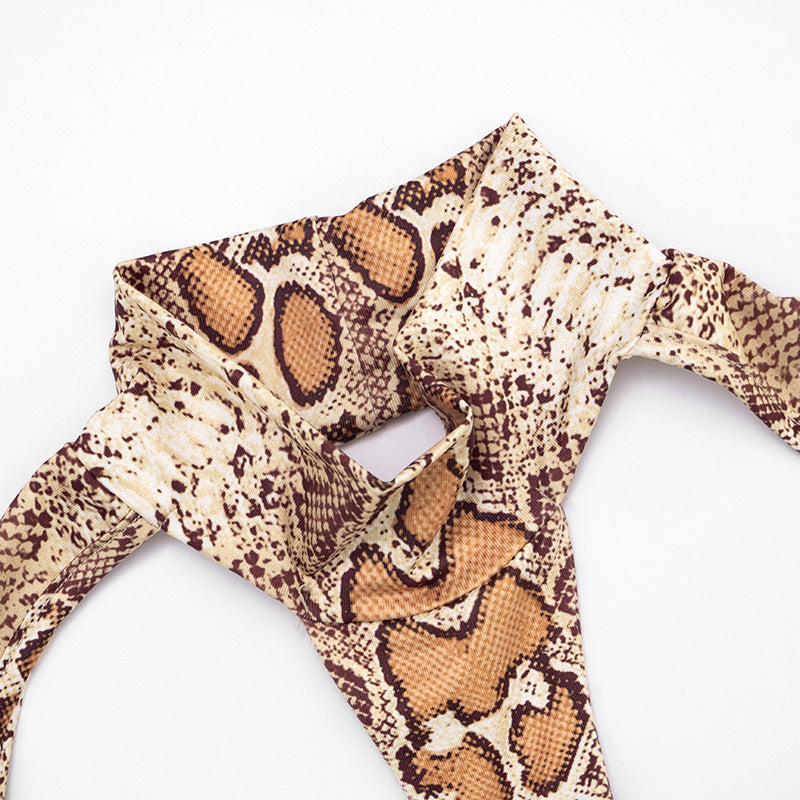 MB10129 Women's Snake Print Cutout Crop Top & Leggings Two Piece Set