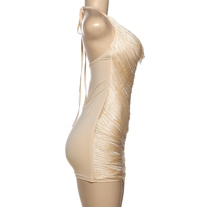 MB1822 Fringe Halter Mini Dress - Bodycon Party Dress for Women