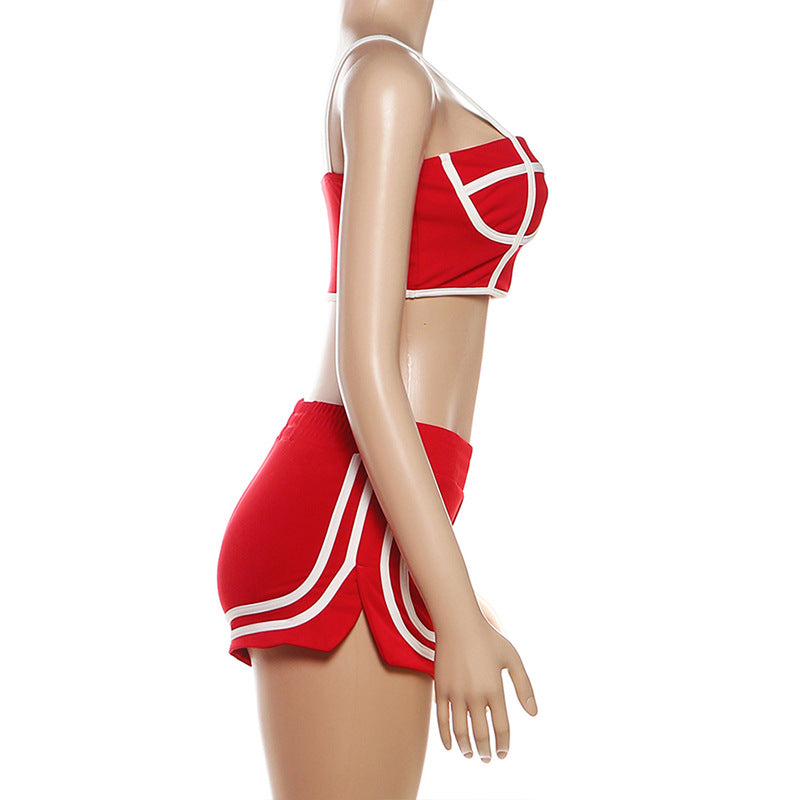 MB1803 Women's Cropped Jacket + Strappy Crop Top + High-Waisted Shorts Three-Piece Outfit