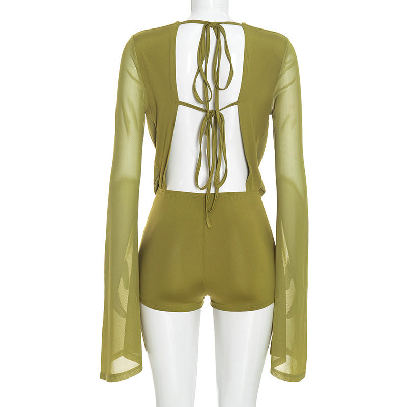 MB10195 Women Mesh Flare‑Sleeve Romper