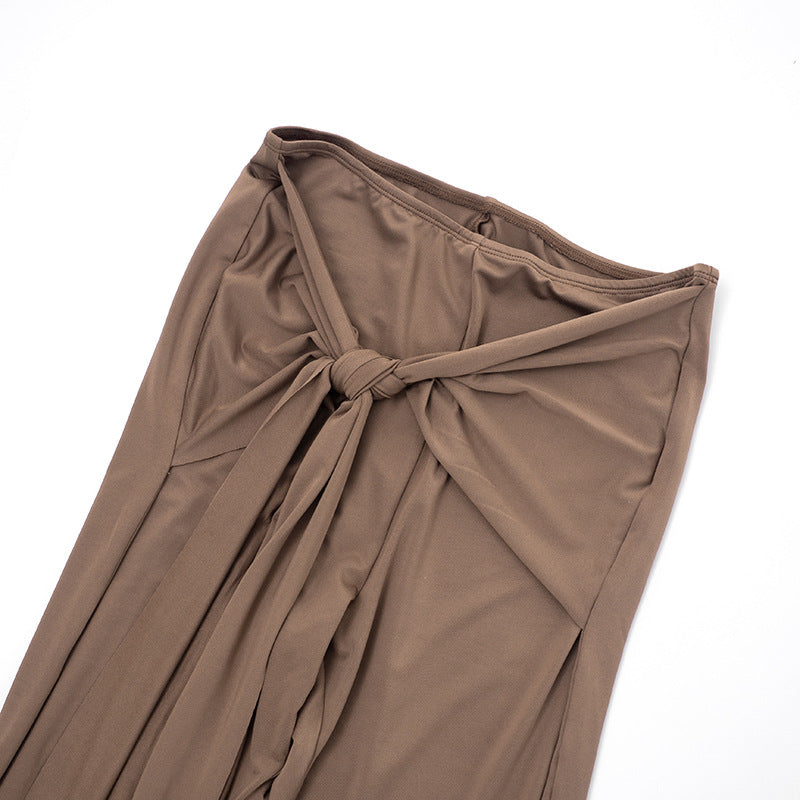 MB1404 Solid Color Top & Tie-Front Capri Pants 2-Piece Set for Women