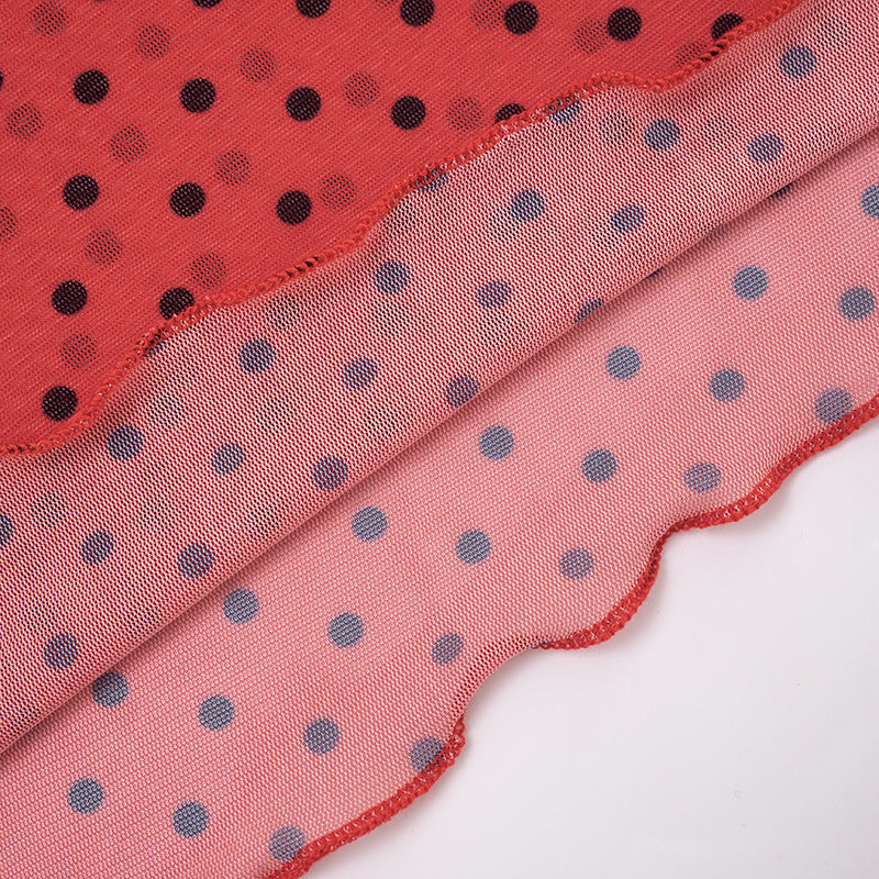 MB1417 Red Polka Dot Flared Sleeve Maxi Dress for Women