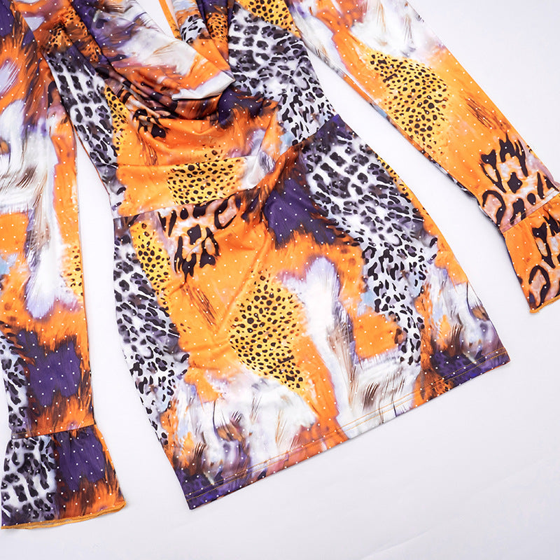 MB1447 Women's V-Neck Animal Print Bodycon Mini Dress