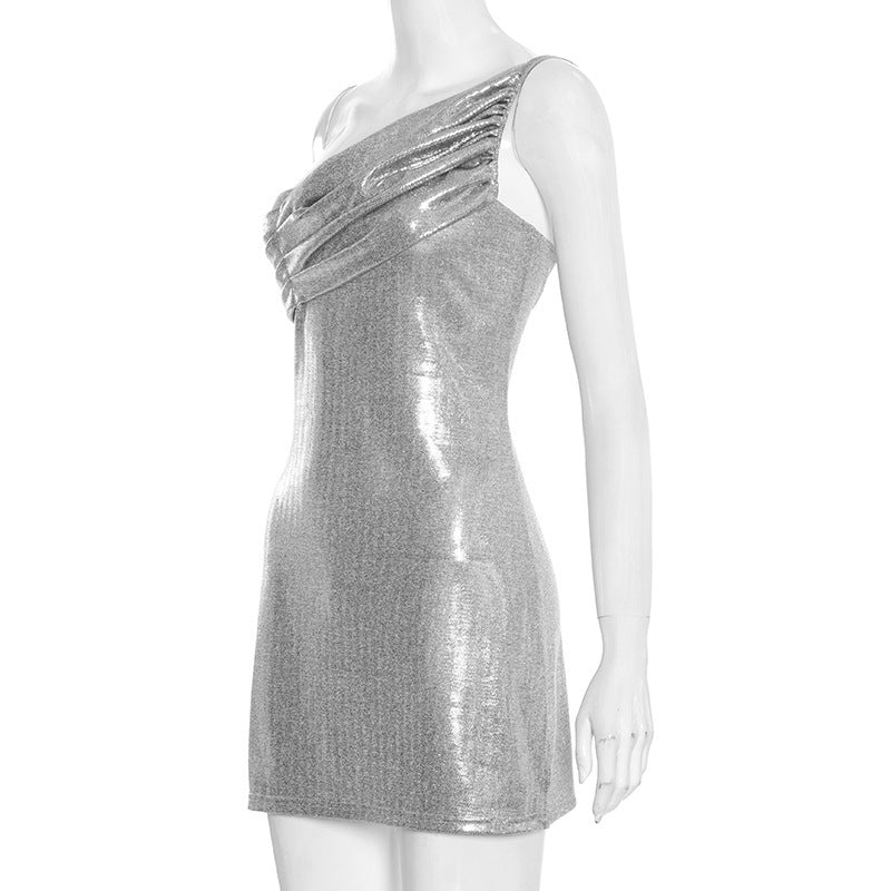 MB1456 Women's Shiny Sequined Fabric Mini Dress