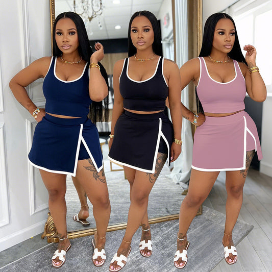 MB1221 Cropped Tank Top & Skort Two Piece Set