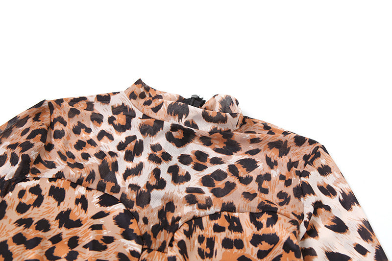 MB1136 Leopard Print Long-Sleeve Bodycon Jumpsuit