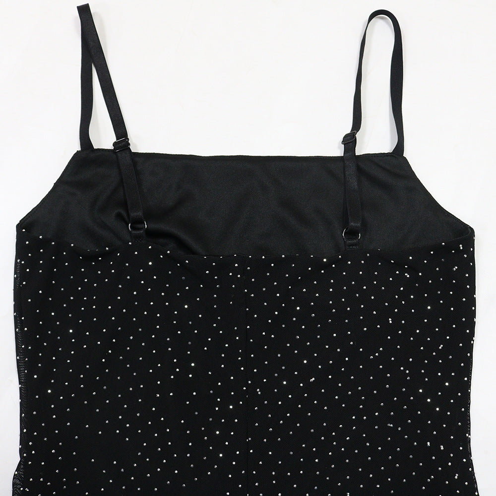 MB1225 Rhinestone Spaghetti Strap Bodycon Maxi Dress