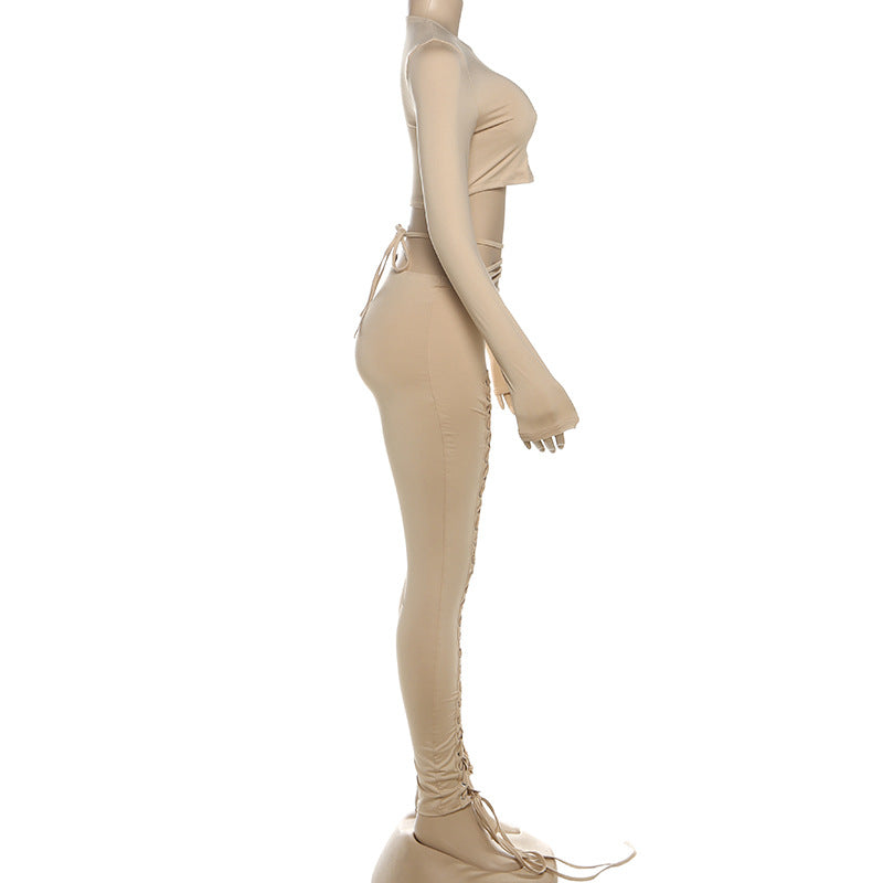 MB1810 Fitted Crop Top & Lace-Up Pants Two-Piece Outfit