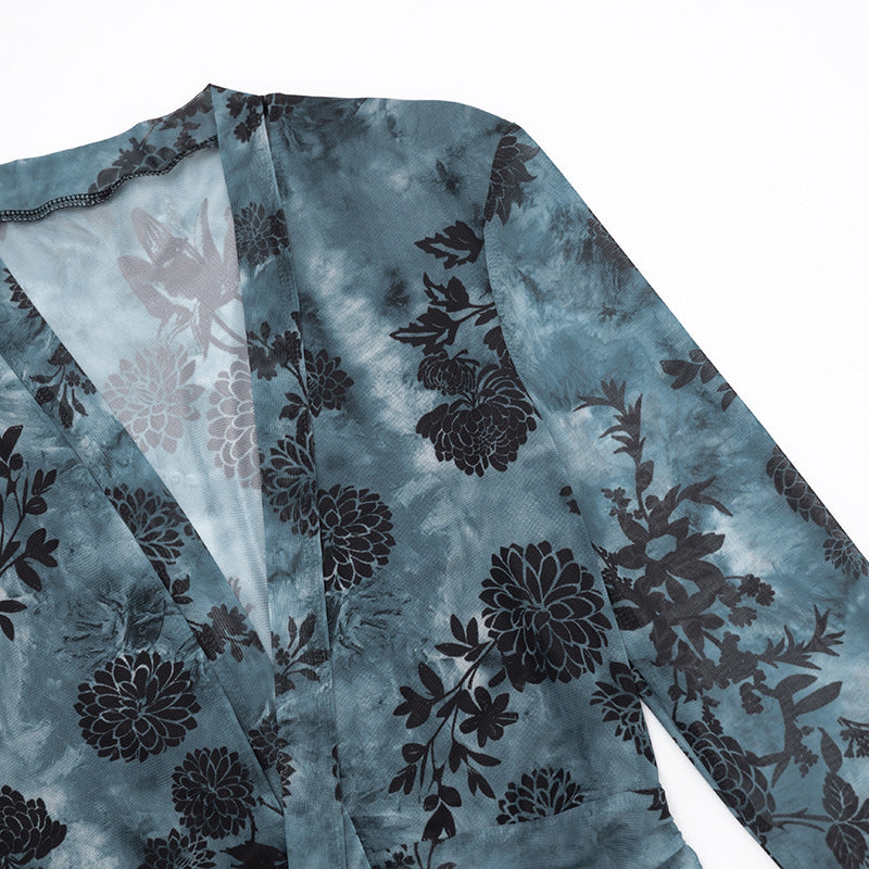 MB1084 Mesh Floral Print Mesh Dress for Women