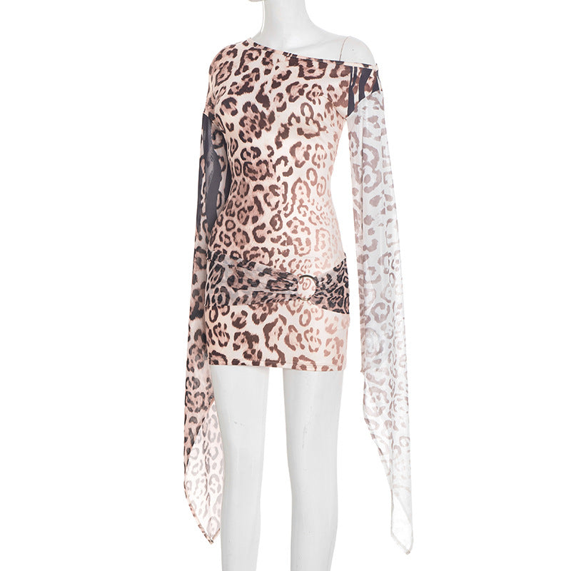 MB1406 Leopard Print Sheer Mini Dress for Women