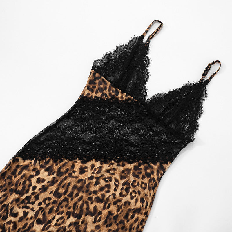 MB1028 Leopard Print Lace Trim Maxi Dress