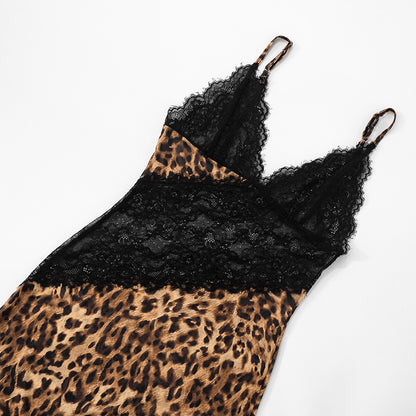 MB1028 Leopard Print Lace Trim Maxi Dress