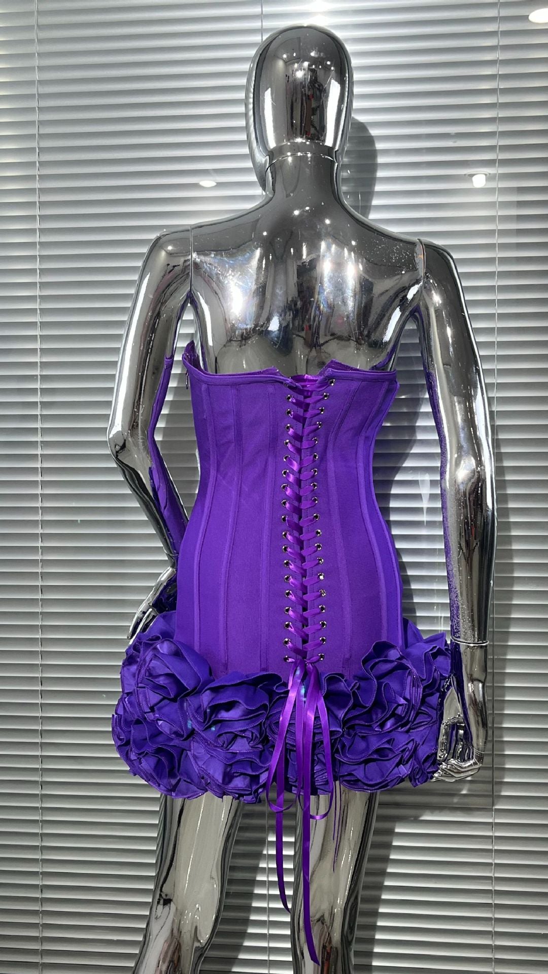 MB2104 Bandage Mini Dress, 3D Floral Ruffle Hem, Music Festival Gown