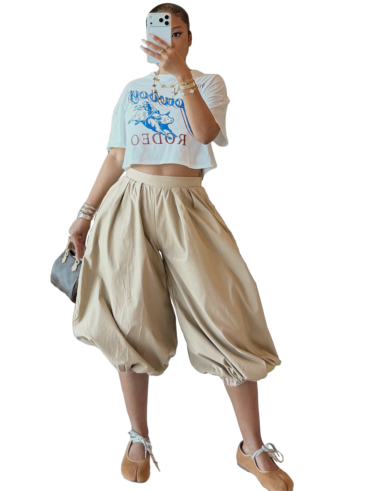 MB1737 High‑Waist Loose Lantern Harem Capri Cropped Pants