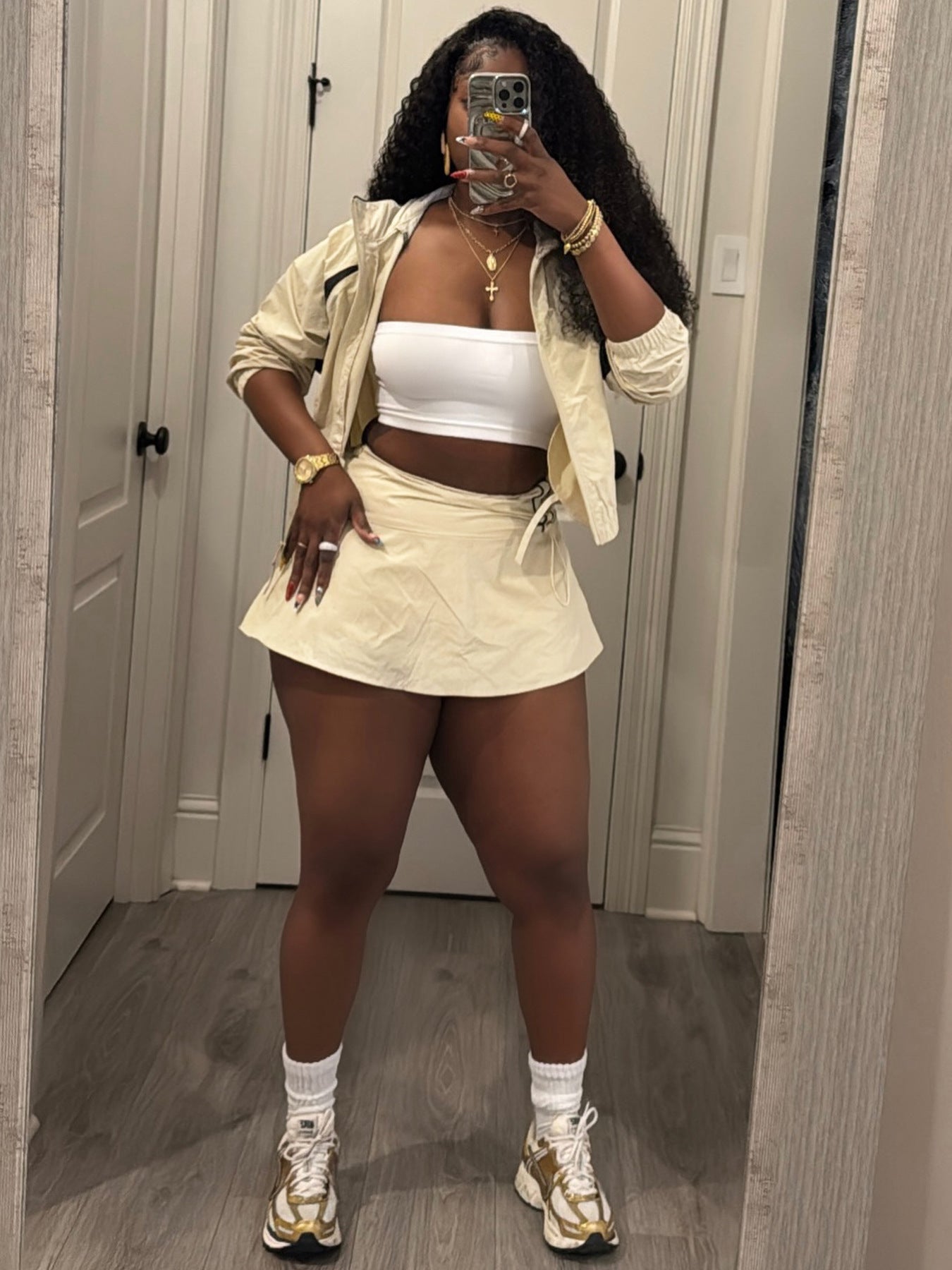 MB1728 Two Piece Tracksuit Set – Zip Up Crop Jacket & Lace Up Skort with Built-in Shorts