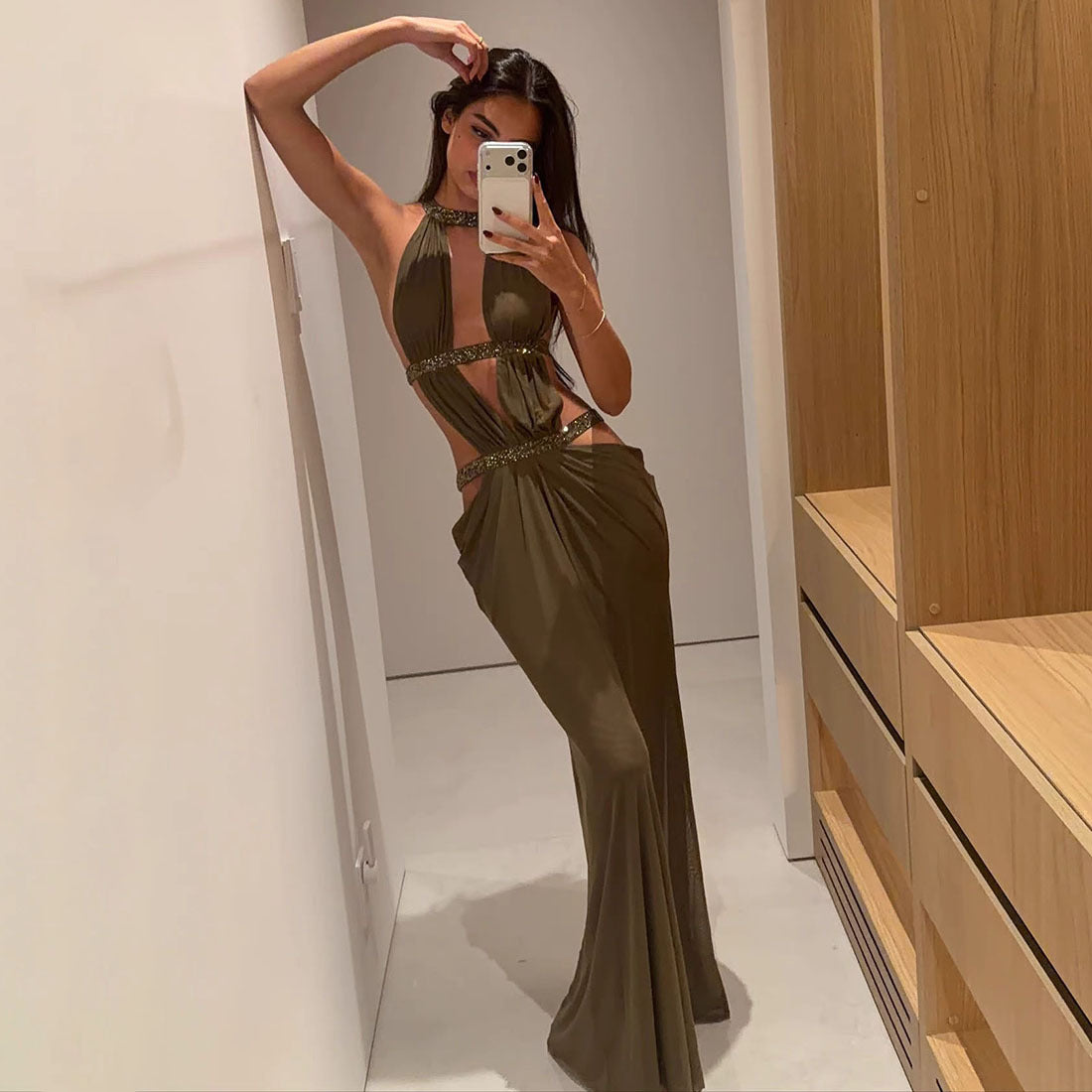 MB1527 Women's Halter Cut Out Maxi Dress