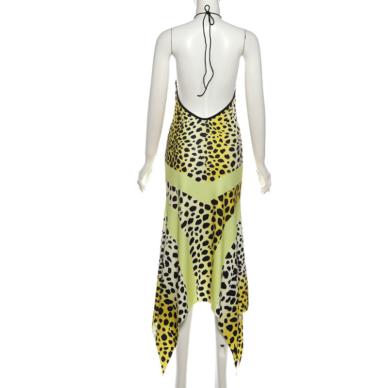 MB1154 Women’s Leopard Print Halter Midi Dress