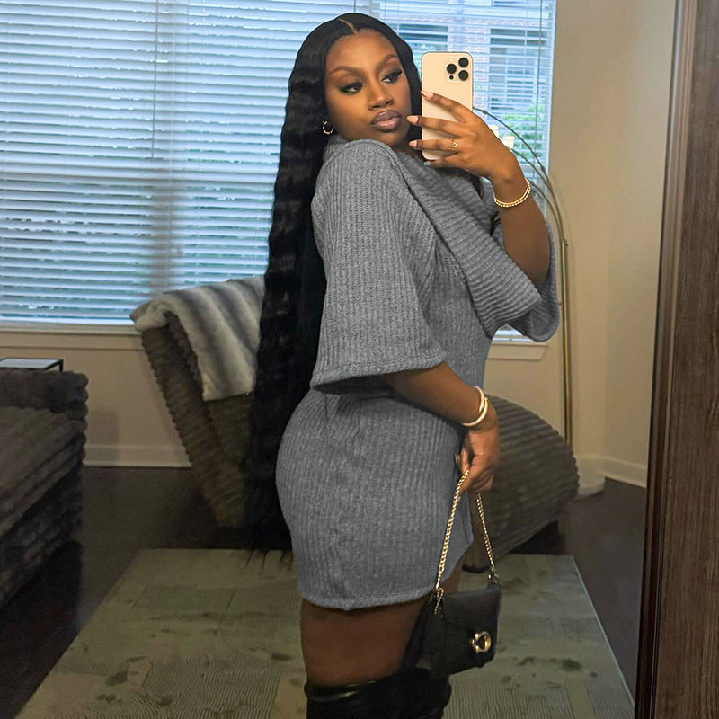 MB1075 Plunging Neckline Knit Mini Dress for Women