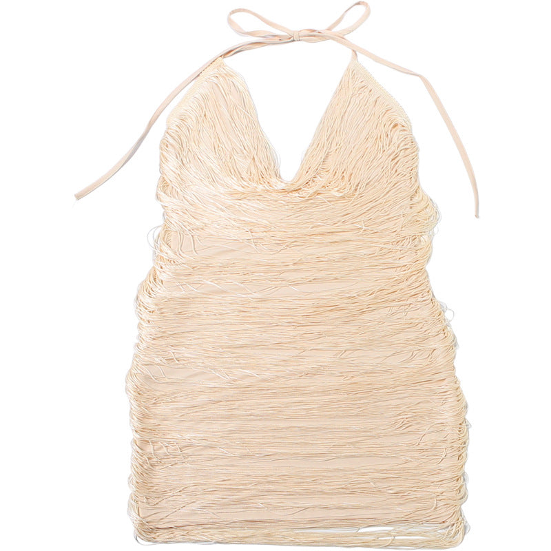 MB1822 Fringe Halter Mini Dress - Bodycon Party Dress for Women