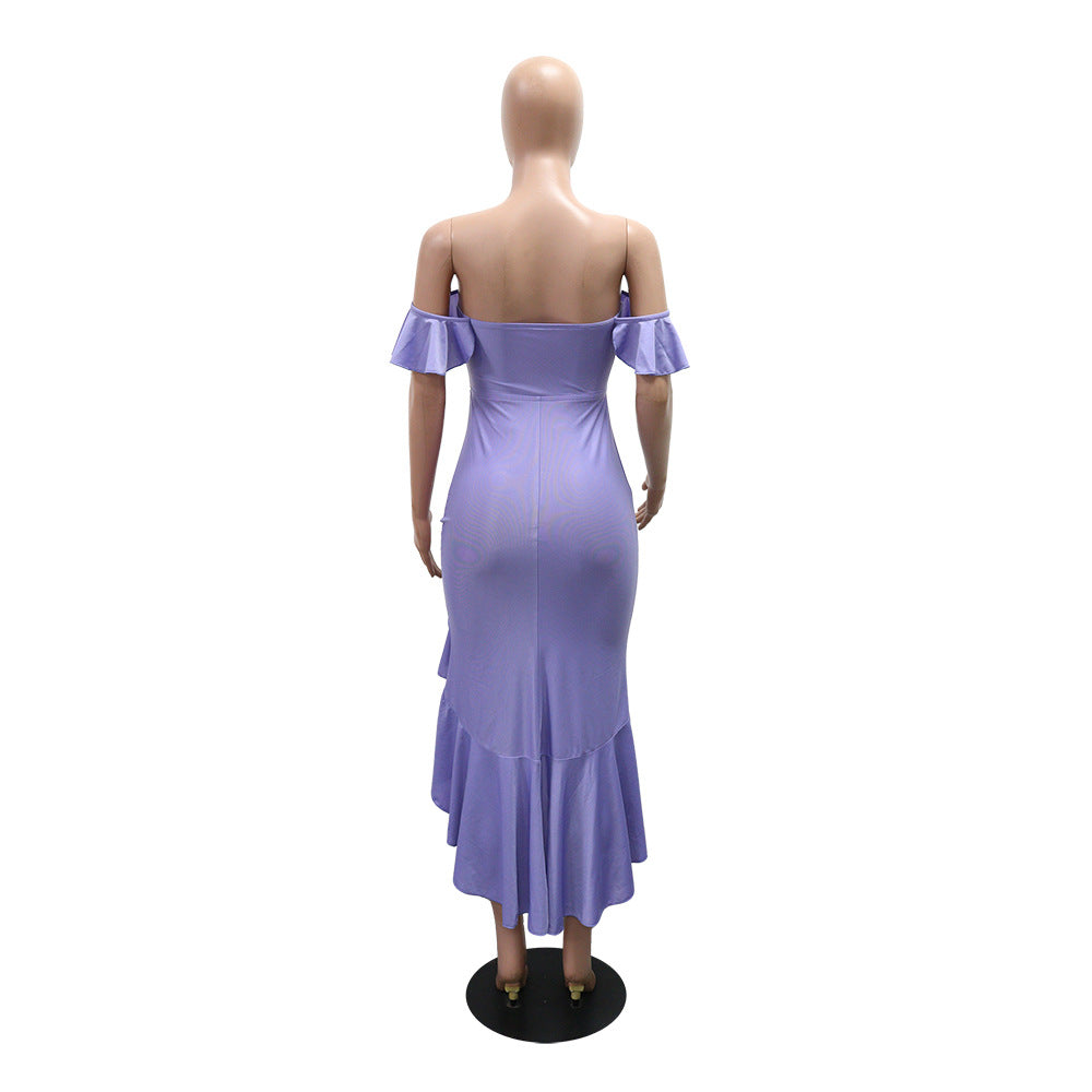 MB1218 Off-The-Shoulder Ruffle Cut-Out Midi Dress
