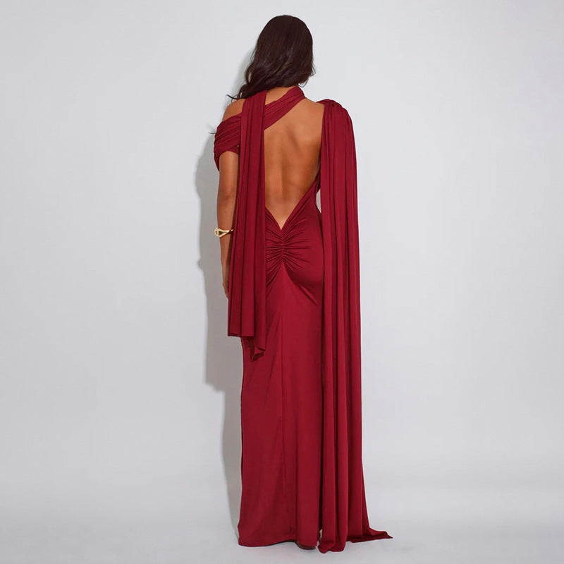 MB10111 Cape Sleeve Maxi Dress