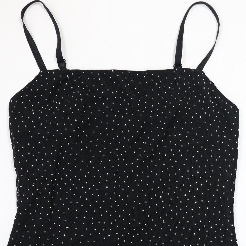 MB1225 Rhinestone Spaghetti Strap Bodycon Maxi Dress