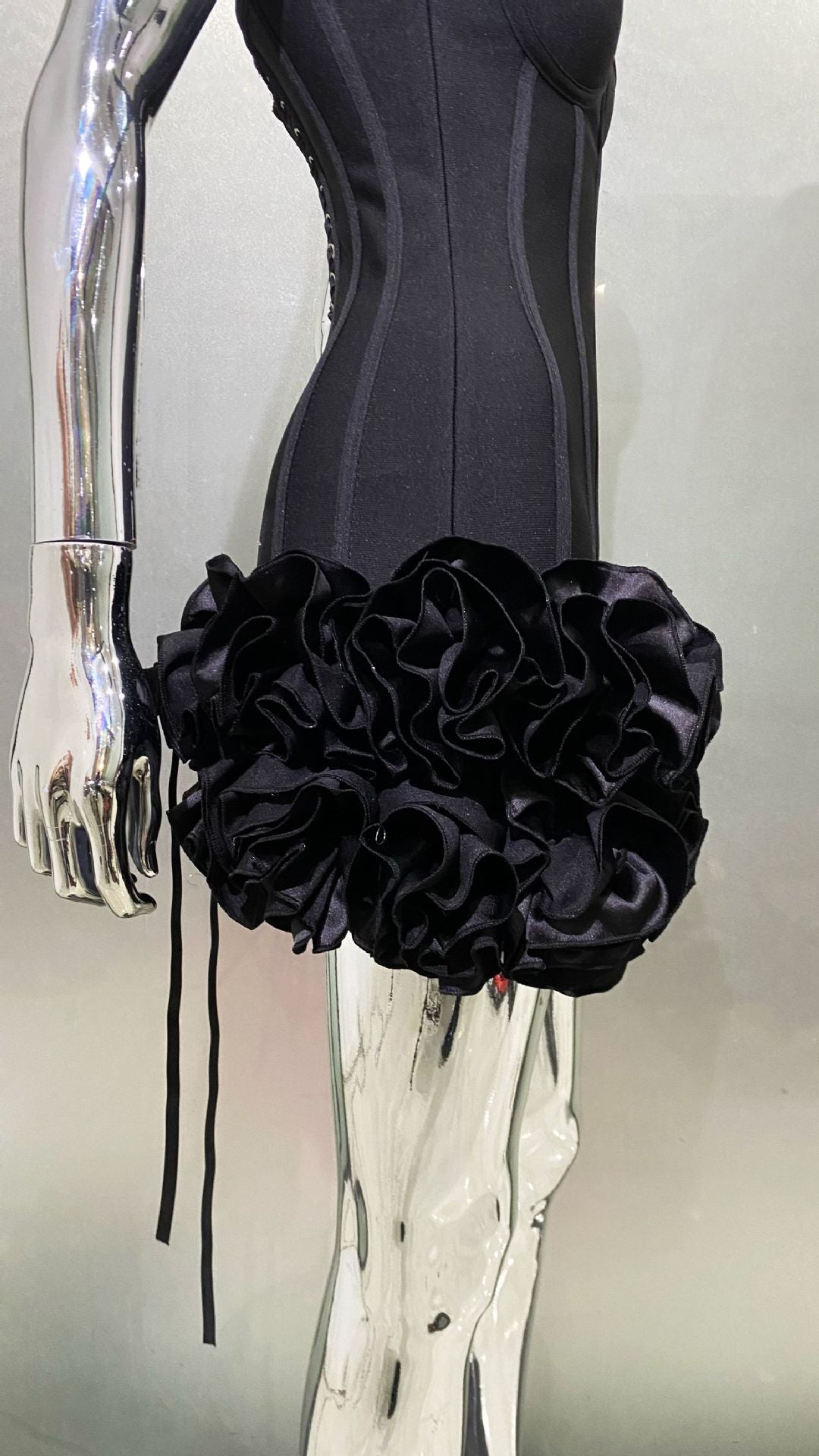 MB2104 Bandage Mini Dress, 3D Floral Ruffle Hem, Music Festival Gown