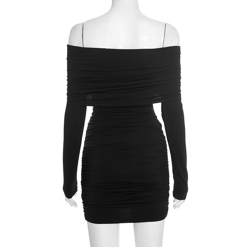 MB1410 Off-The-Shoulder Deep V Ruched Bodycon Mini Dress