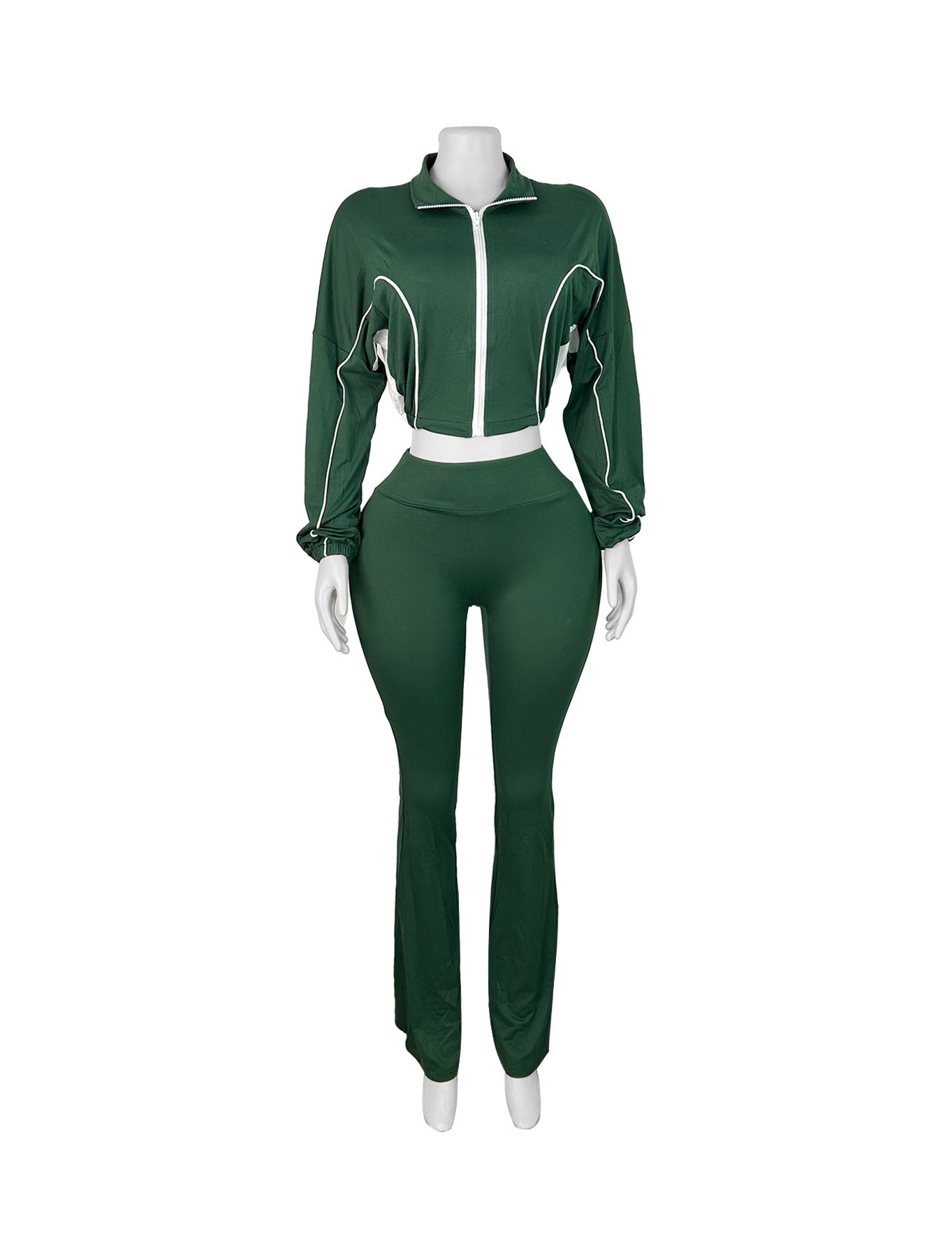 MB1715 Women's Cropped Track Jacket & High-Waisted Pants Two-Piece Set