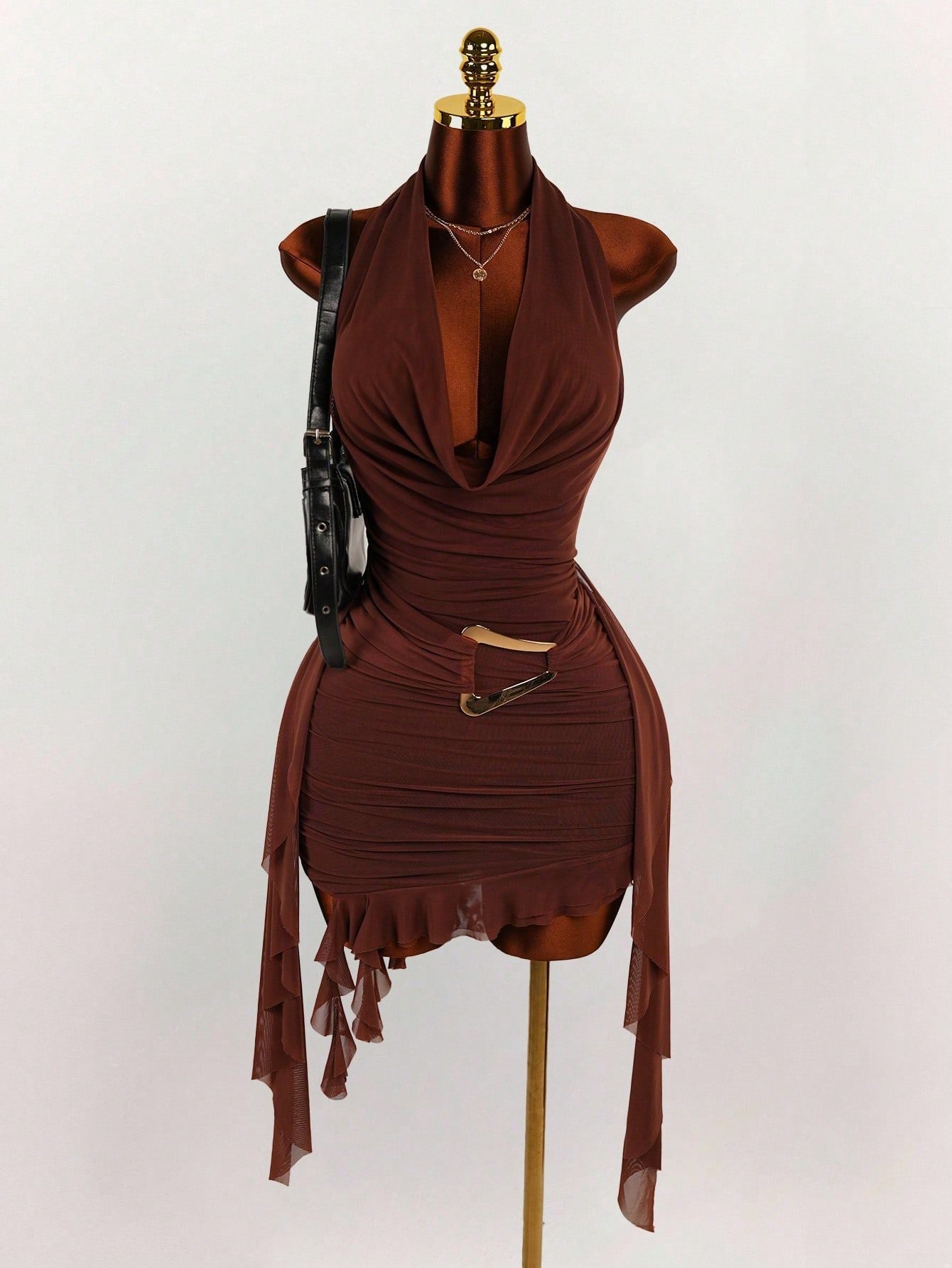 MB2003  Halter Backless Ruched Bodycon Mini Dress - Sexy Cutout Party Dress for Women 