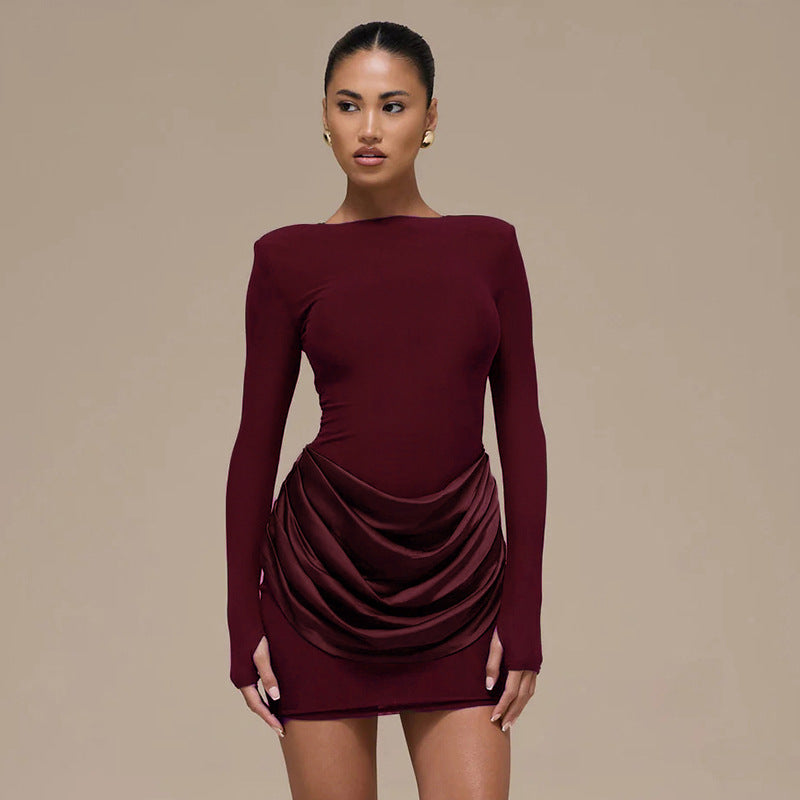 MB1418 Satin Ruched Waist Bodycon Mini Dress for Women