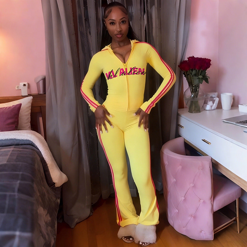 MB1825 Hooded Zip Up Top & Flare Pants 2 Piece Set Loungewear for Women