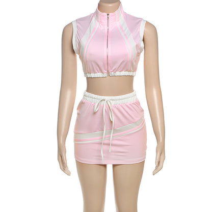 MB1105 Zipper Crop Top and Mini Skirt Set