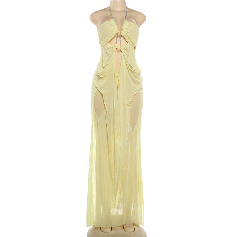 MB1902 Light Blue Sheer Mesh Halter Maxi Dress – Rhinestone Cutout Party Gown