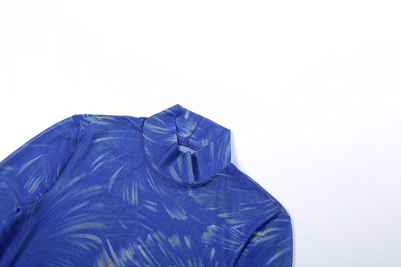 MB1814 Women's Blue Floral Milk Silk A-Line Maxi Dress