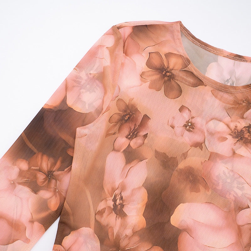 MB1046 Women's Floral Mesh Two-Piece Set