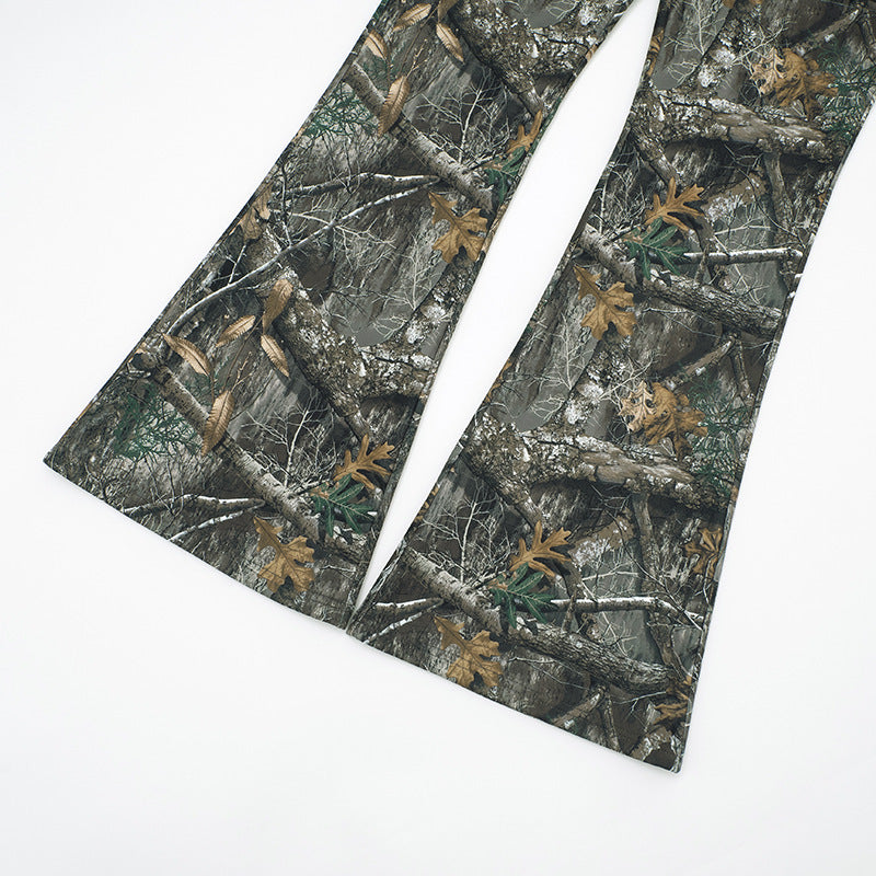 MB10126 Vintage Leaf & Tree Camo Micro Flare Pants