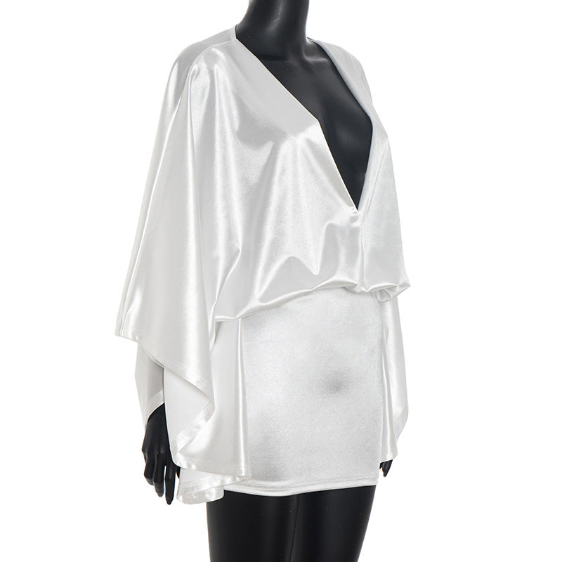 MB1072 Batwing Sleeve V-Neck Bodycon Mini Dress