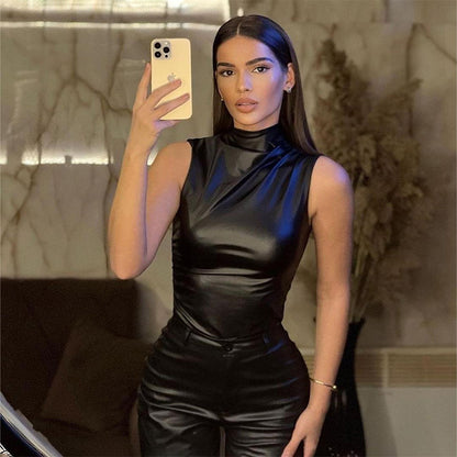 MB1006 PU Leather Sleeveless Top for Women