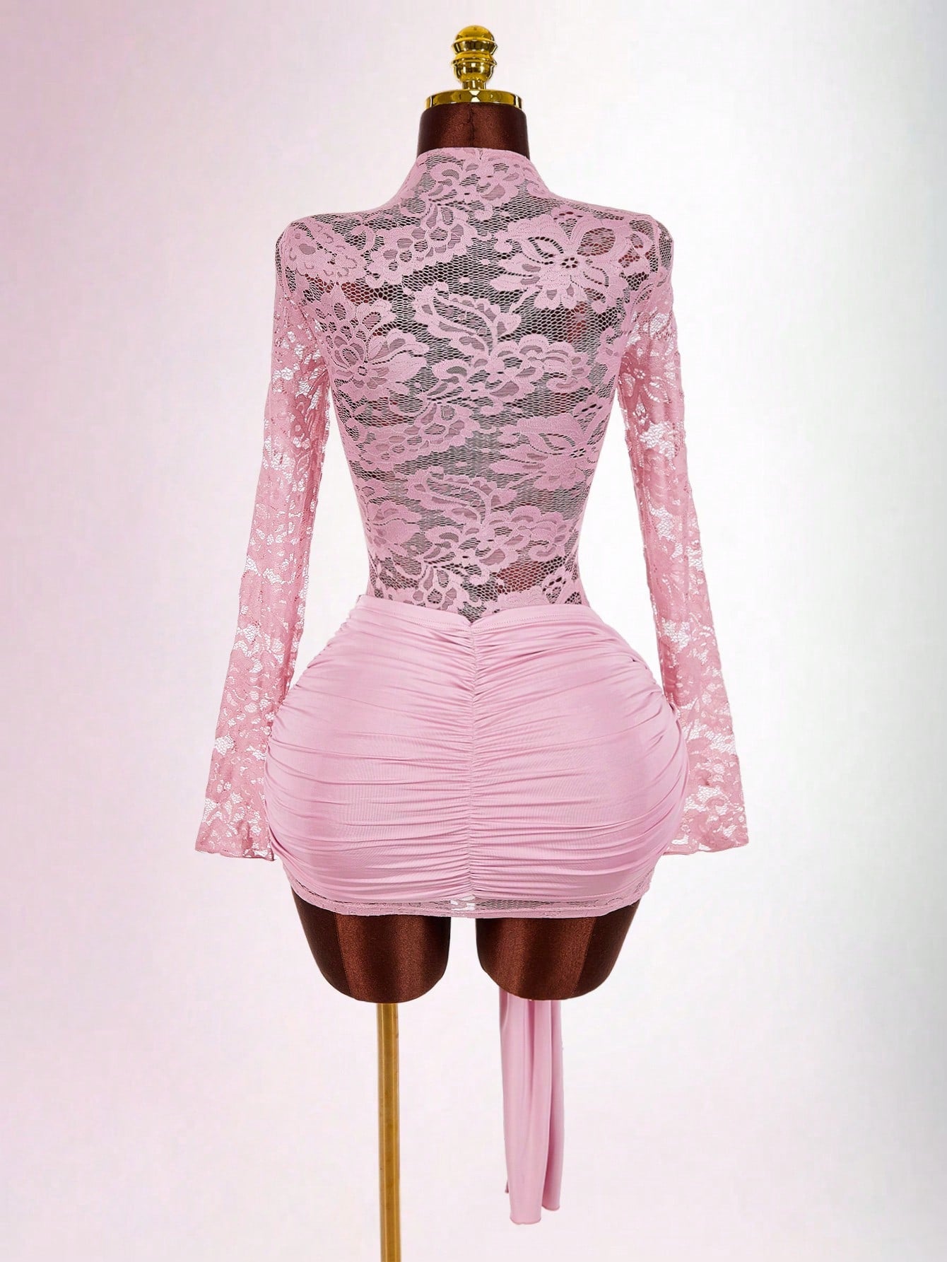 MB2004  White Lace Sheer Long Sleeve Bodycon Mini Dress - Ruched Draped Party Dress for Women 