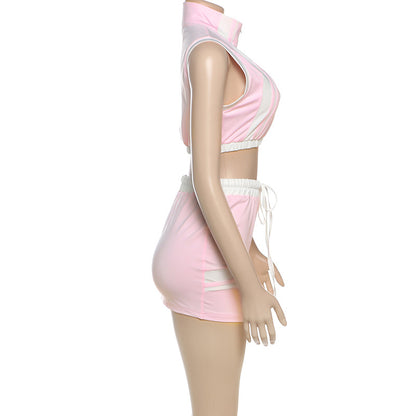 MB1105 Zipper Crop Top and Mini Skirt Set