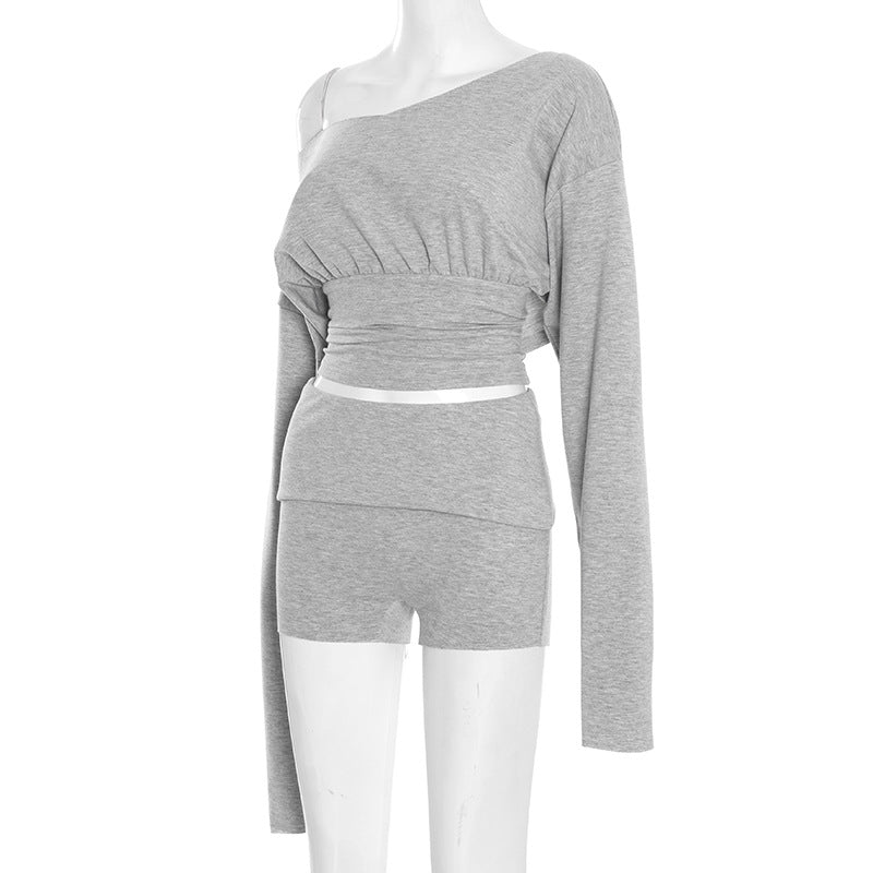 MB1411 Tie-Back Cropped Top & Fold-Over Shorts 2-Piece Set