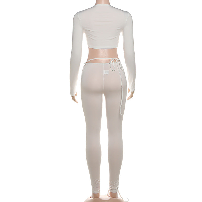 MB1810 Fitted Crop Top & Lace-Up Pants Two-Piece Outfit