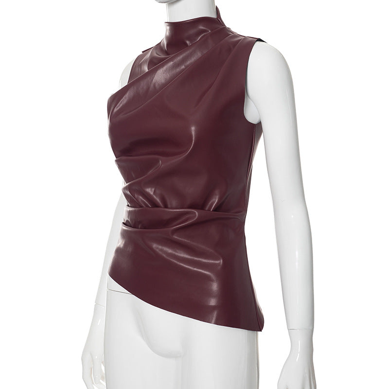 MB1006 PU Leather Sleeveless Top for Women