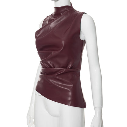 MB1006 PU Leather Sleeveless Top for Women
