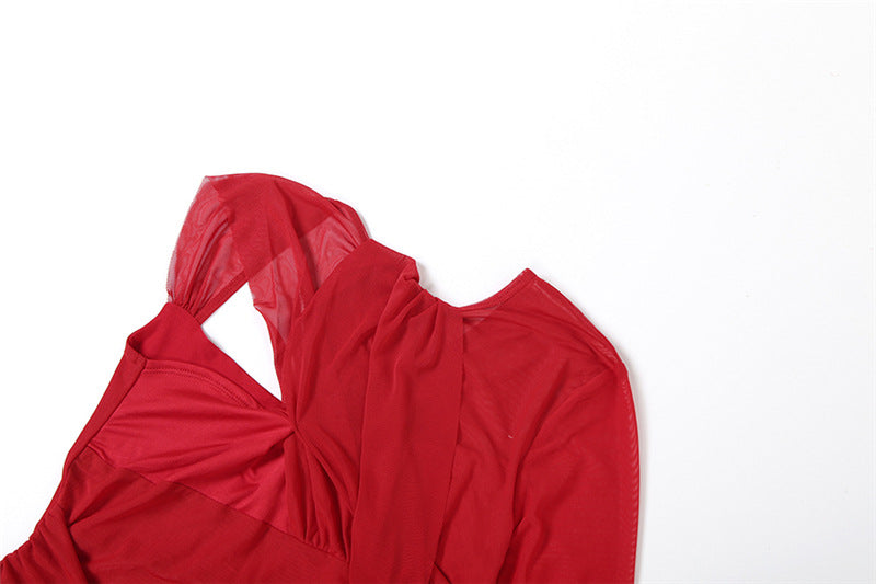 MB1105 Red Sheer Bodycon Maxi Dress