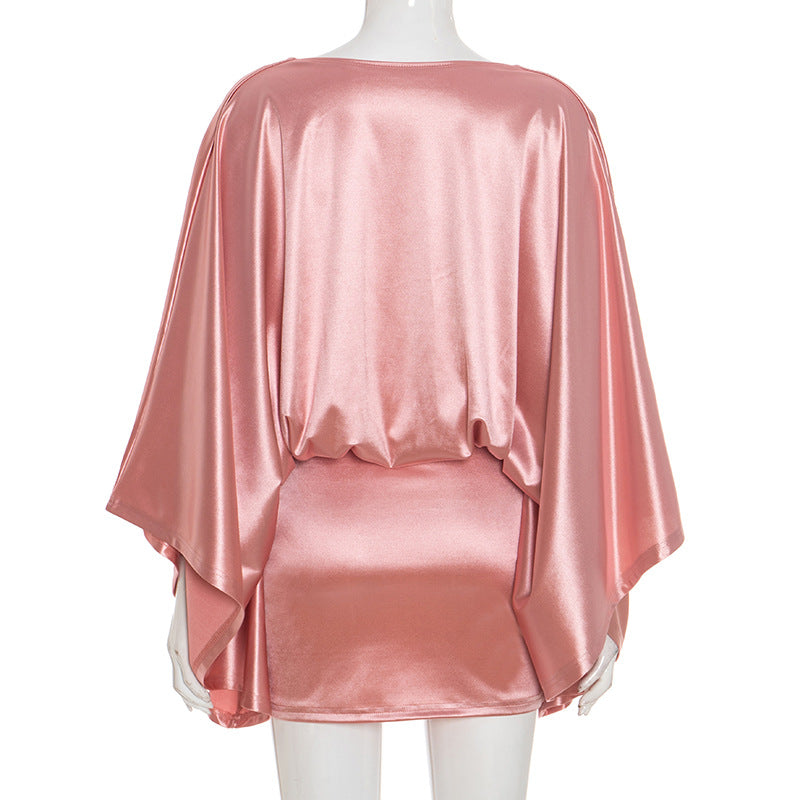 MB1072 Batwing Sleeve V-Neck Bodycon Mini Dress