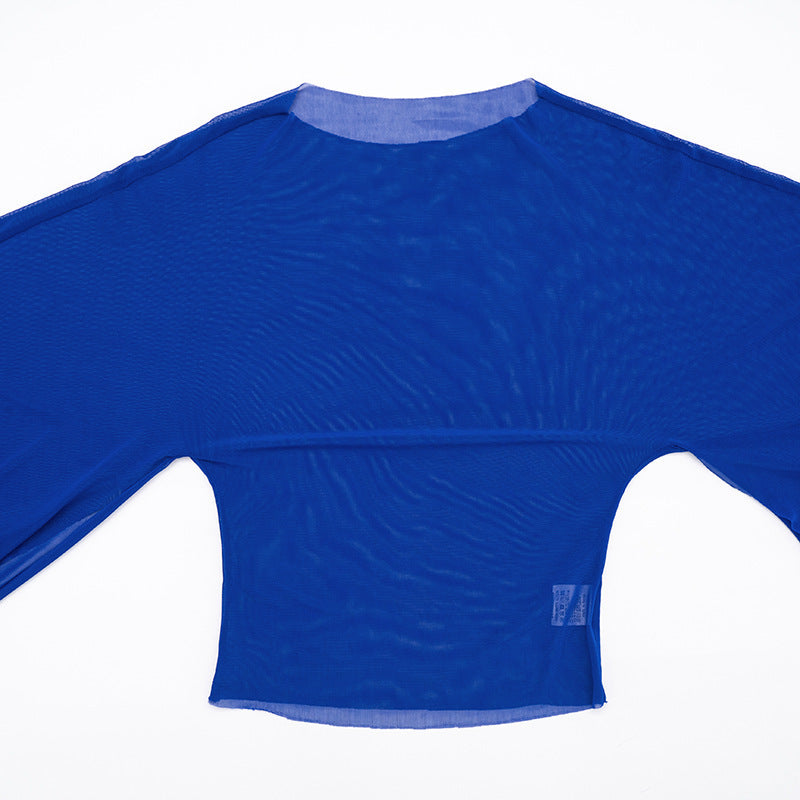 MB10209 Sheer Mesh Top Flare Floor‑Length Draped Long Sleeve