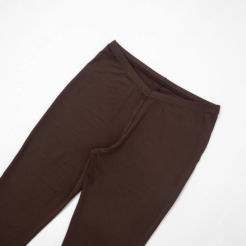 MB10148 Women's Choker Neck Crop Top & High Waist Flared Leggings 2 Piece Set