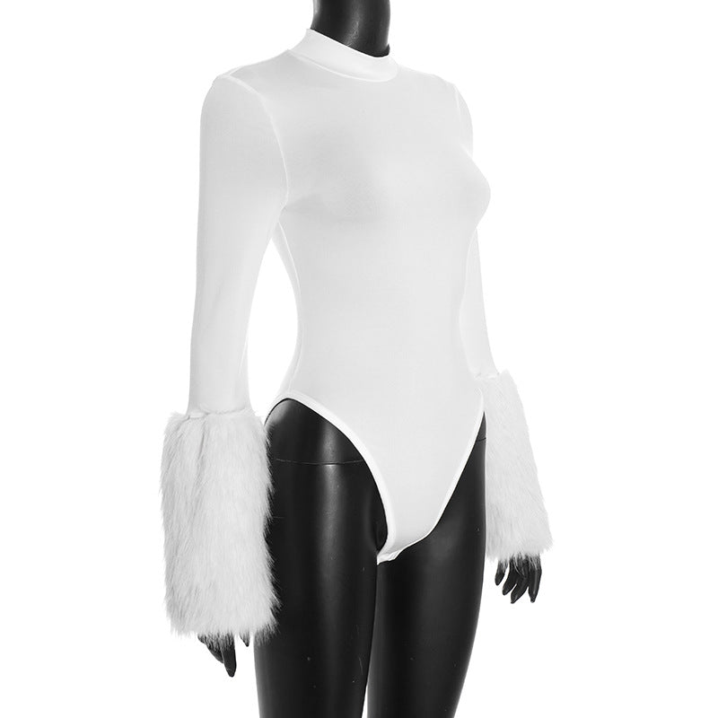 MB10135 Women’s Long Sleeve Fur Cuff Bodysuit